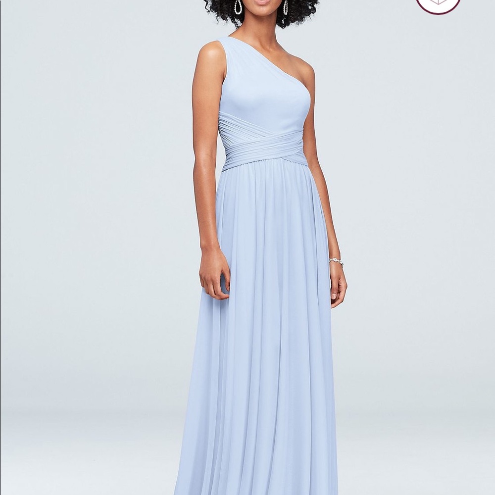 David’s Bridal mesh one shoulder bridesmaid dress